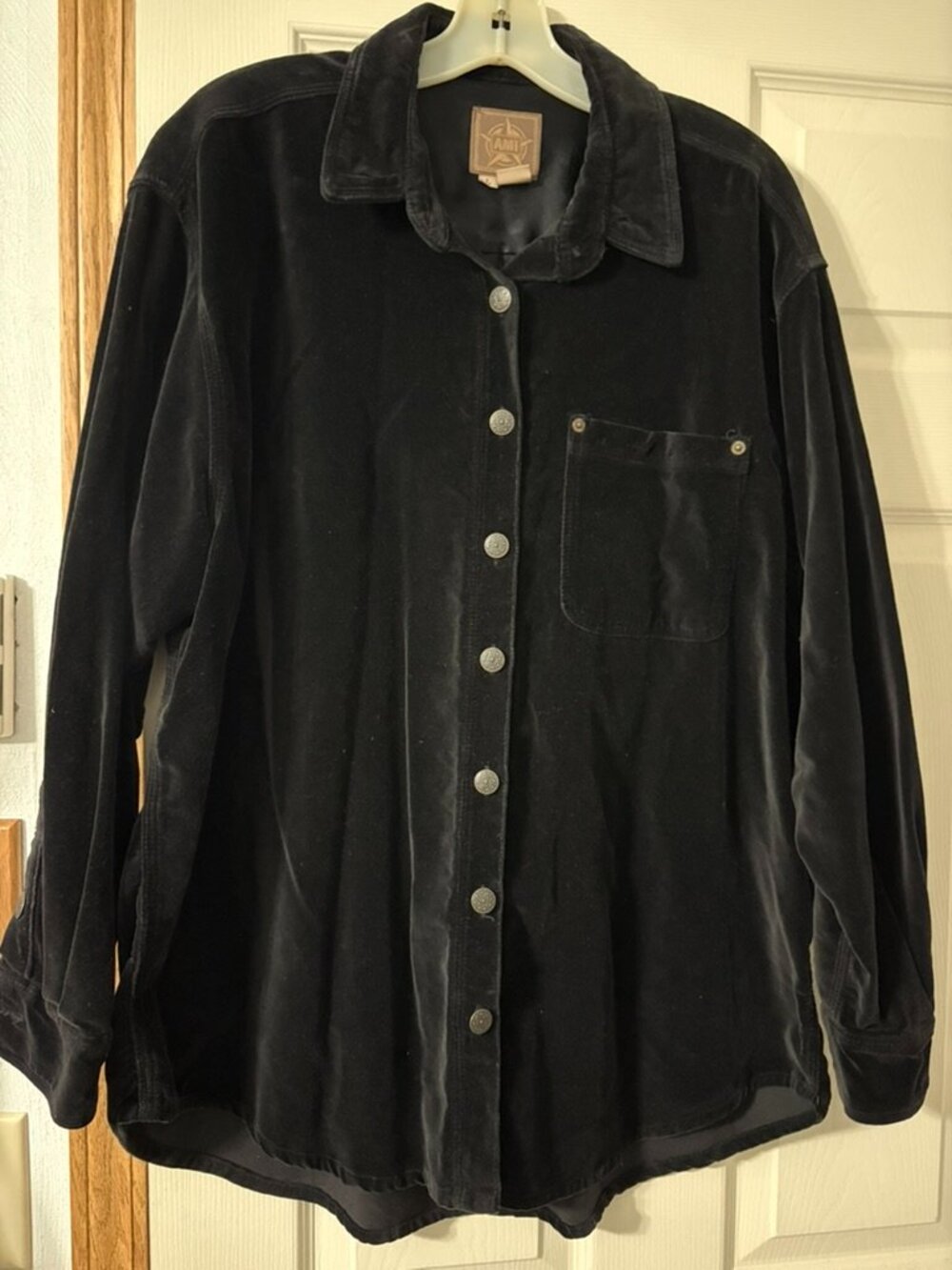 Womens Black Velvet Long Sleeve Top Size L